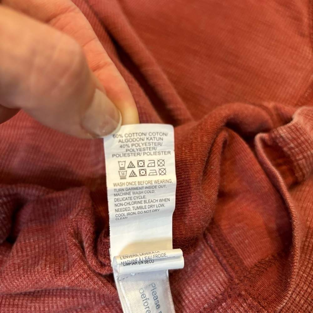 Lucky Brand XL Venice Burnout Henley Waffle Knit Thermal Rust Red - Picture 9 of 11